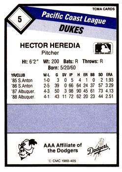 1989 CMC Albuquerque Dukes #5 Hector Heredia  Back