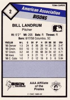 1989 CMC Buffalo Bisons #2 Bill Landrum  Back