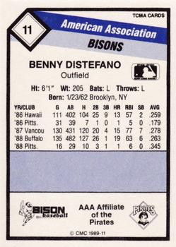 1989 CMC Buffalo Bisons #11 Benny Distefano  Back