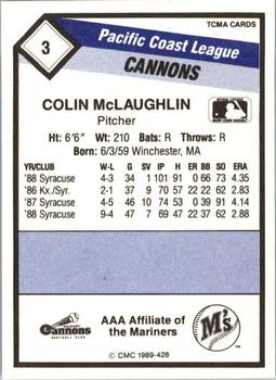 1989 CMC Calgary Cannons #3 Colin McLaughlin  Back