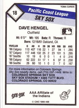 1989 CMC Colorado Springs Sky Sox #18 Dave Hengel  Back