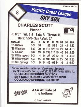 1989 CMC Colorado Springs Sky Sox #8 Charles Scott  Back