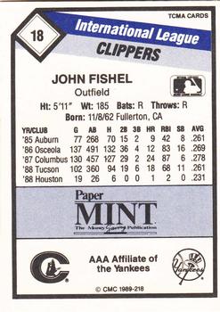 1989 CMC Columbus Clippers #18 John Fishel  Back