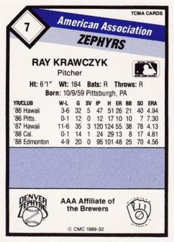 1989 CMC Denver Zephyrs #7 Ray Krawczyk  Back