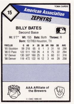 1989 CMC Denver Zephyrs #15 Billy Bates  Back