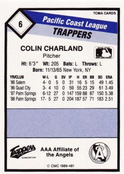 1989 CMC Edmonton Trappers #6 Colin Charland  Back