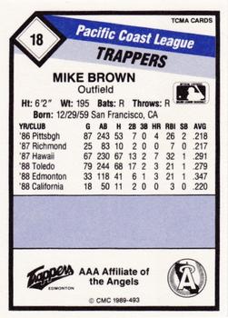 1989 CMC Edmonton Trappers #18 Mike Brown Back