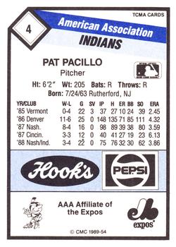 1989 CMC Indianapolis Indians #4 Pat Pacillo  Back