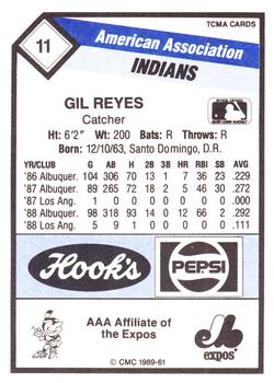 1989 CMC Indianapolis Indians #11 Gil Reyes  Back