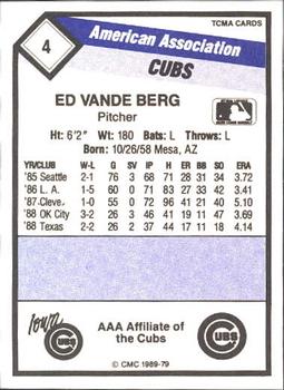 1989 CMC Iowa Cubs #4 Ed Vande Berg  Back