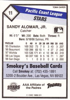 1989 CMC Las Vegas Stars #11 Sandy Alomar Jr. Back