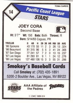 1989 CMC Las Vegas Stars #14 Joey Cora  Back