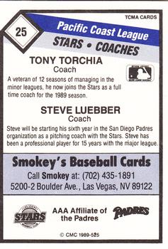 1989 CMC Las Vegas Stars #25 Tony Torchia / Steve Luebber  Back