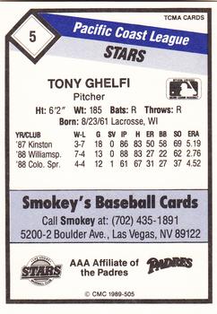 1989 CMC Las Vegas Stars #5 Tony Ghelfi  Back