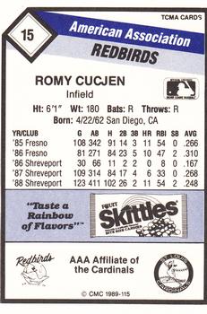1989 CMC Louisville Redbirds #15 Romy Cucjen  Back