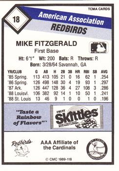 1989 CMC Louisville Redbirds #18 Mike Fitzgerald  Back