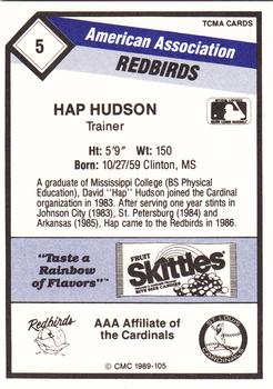 1989 CMC Louisville Redbirds #5 Hap Hudson Back