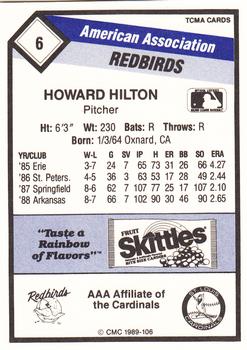 1989 CMC Louisville Redbirds #6 Howard Hilton  Back