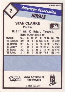 1989 CMC Omaha Royals #2 Stan Clarke  Back