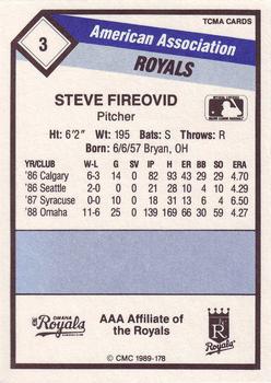 1989 CMC Omaha Royals #3 Steve Fireovid  Back