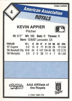 1989 CMC Omaha Royals #4 Kevin Appier  Back