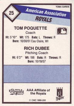 1989 CMC Omaha Royals #25 Tom Poquette / Rich Dubee  Back