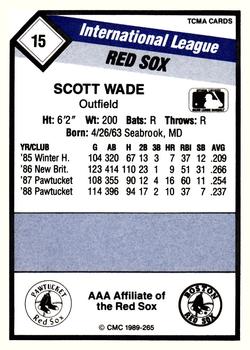 1989 CMC Pawtucket Red Sox #15 Scott Wade  Back