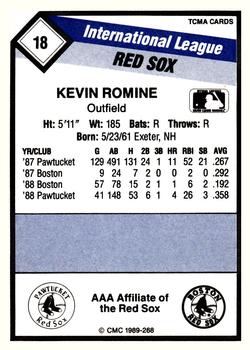 1989 CMC Pawtucket Red Sox #18 Kevin Romine  Back