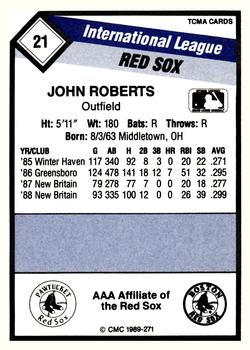 1989 CMC Pawtucket Red Sox #21 John Roberts Back