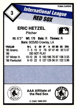 1989 CMC Pawtucket Red Sox #3 Eric Hetzel  Back