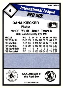 1989 CMC Pawtucket Red Sox #4 Dana Kiecker  Back