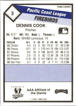 1989 CMC Phoenix Firebirds #3 Dennis Cook  Back