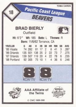 1989 CMC Portland Beavers #18 Brad Bierley Back