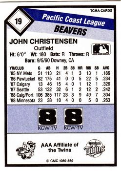 1989 CMC Portland Beavers #19 John Christensen  Back
