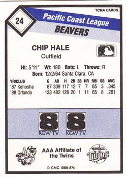 1989 CMC Portland Beavers #24 Chip Hale  Back