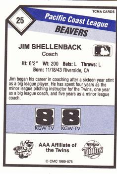 1989 CMC Portland Beavers #25 Jim Shellenback Back