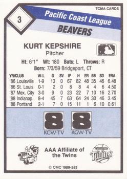 1989 CMC Portland Beavers #3 Kurt Kepshire  Back