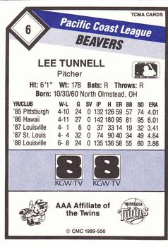 1989 CMC Portland Beavers #6 Lee Tunnell  Back