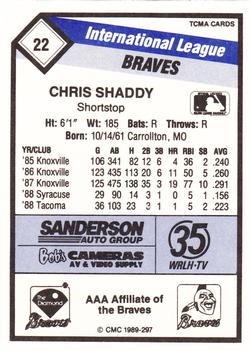 1989 CMC Richmond Braves #22 Chris Shaddy  Back
