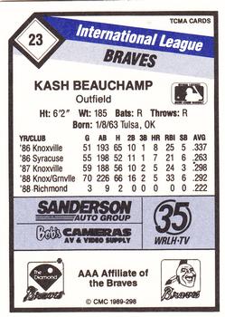 1989 CMC Richmond Braves #23 Kash Beauchamp  Back