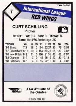 1989 CMC Rochester Red Wings #7 Curt Schilling  Back
