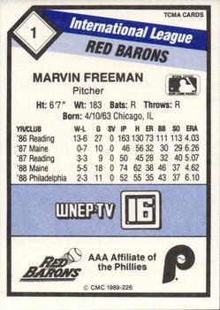 1989 CMC Scranton/Wilkes-Barre Red Barons #1 Marvin Freeman  Back