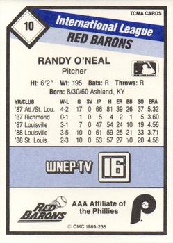 1989 CMC Scranton/Wilkes-Barre Red Barons #10 Randy O'Neal  Back