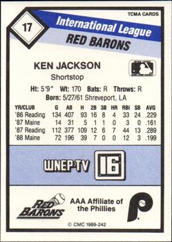 1989 CMC Scranton/Wilkes-Barre Red Barons #17 Ken Jackson  Back
