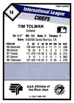 1989 CMC Syracuse Chiefs #14 Tim Tolman  Back