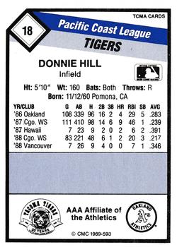 1989 CMC Tacoma Tigers #18 Donnie Hill  Back
