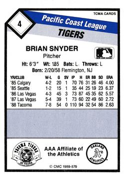 1989 CMC Tacoma Tigers #4 Brian Snyder  Back
