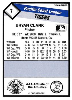 1989 CMC Tacoma Tigers #7 Bryan Clark  Back