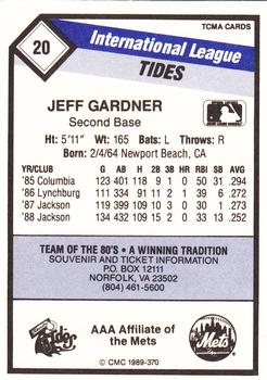 1989 CMC Tidewater Tides #20 Jeff Gardner  Back