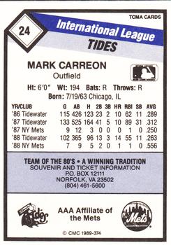 1989 CMC Tidewater Tides #24 Mark Carreon  Back